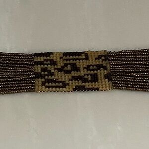 Miriam Salat Signed Glass Beaded Leopard Tan and Brown Choker